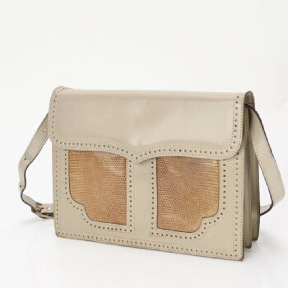 Yves Saint Laurent YSL Beige Tan lizard leather shoulder bag tote handbag ELM - Picture 2 of 14